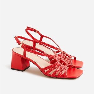J. Crew Layne Braided Sandal Heels in Leather
